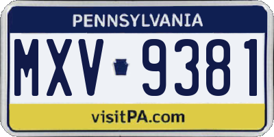 PA license plate MXV9381