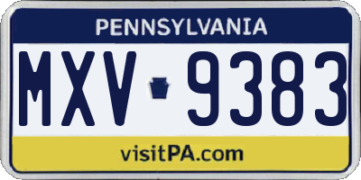 PA license plate MXV9383