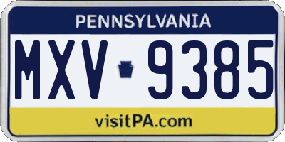 PA license plate MXV9385