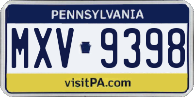 PA license plate MXV9398