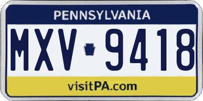 PA license plate MXV9418