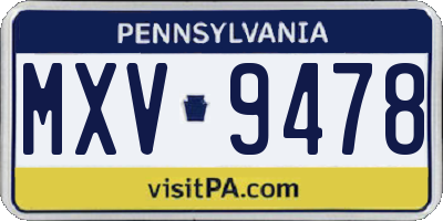 PA license plate MXV9478