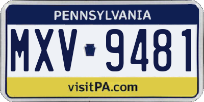 PA license plate MXV9481