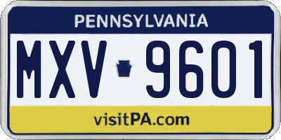 PA license plate MXV9601