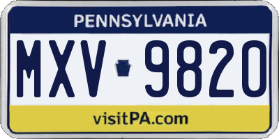 PA license plate MXV9820