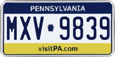 PA license plate MXV9839