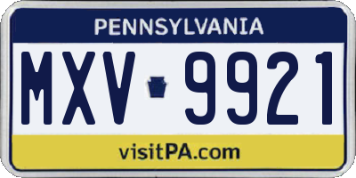 PA license plate MXV9921
