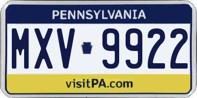 PA license plate MXV9922