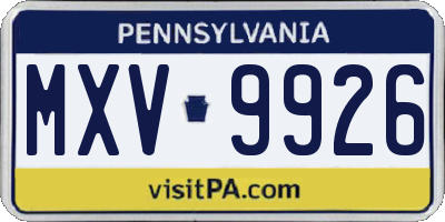 PA license plate MXV9926