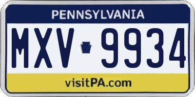 PA license plate MXV9934