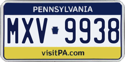 PA license plate MXV9938