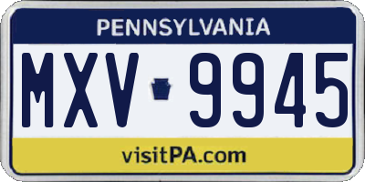 PA license plate MXV9945