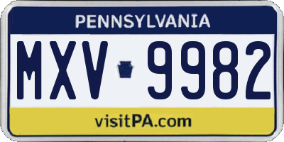PA license plate MXV9982