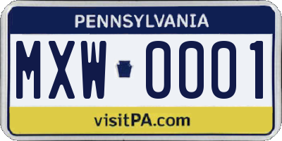 PA license plate MXW0001