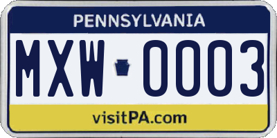 PA license plate MXW0003