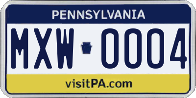 PA license plate MXW0004