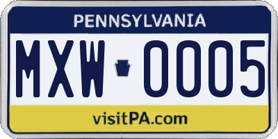 PA license plate MXW0005