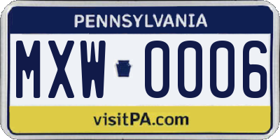 PA license plate MXW0006