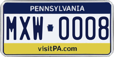 PA license plate MXW0008