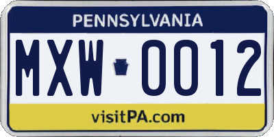 PA license plate MXW0012