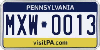 PA license plate MXW0013