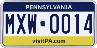 PA license plate MXW0014