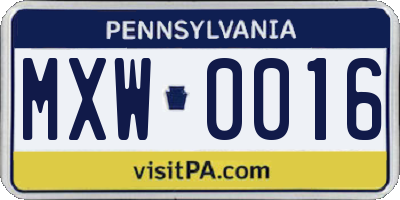 PA license plate MXW0016