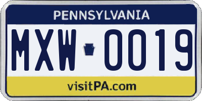 PA license plate MXW0019