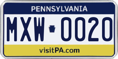 PA license plate MXW0020