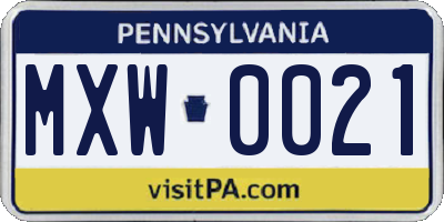 PA license plate MXW0021