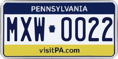 PA license plate MXW0022
