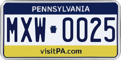 PA license plate MXW0025