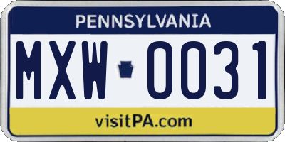 PA license plate MXW0031