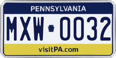 PA license plate MXW0032