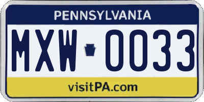 PA license plate MXW0033