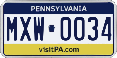 PA license plate MXW0034