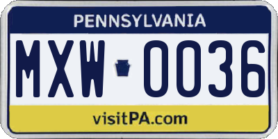 PA license plate MXW0036