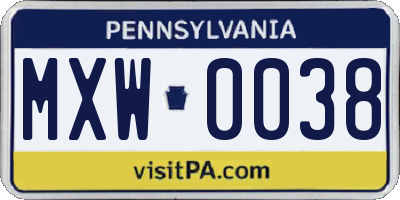 PA license plate MXW0038