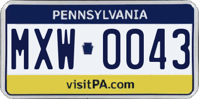 PA license plate MXW0043