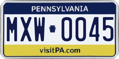 PA license plate MXW0045