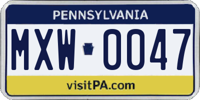 PA license plate MXW0047