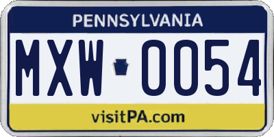 PA license plate MXW0054
