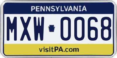 PA license plate MXW0068