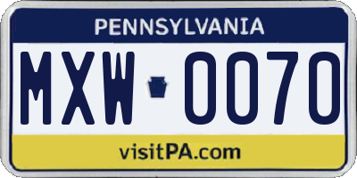 PA license plate MXW0070