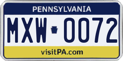 PA license plate MXW0072