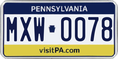 PA license plate MXW0078