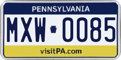 PA license plate MXW0085