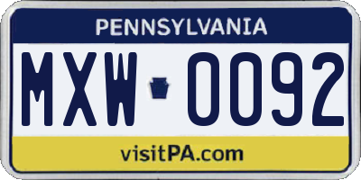 PA license plate MXW0092
