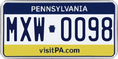 PA license plate MXW0098