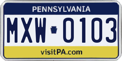 PA license plate MXW0103